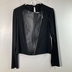I by Iris Setlakwe Short Jacket Front Leather Asymmetrical Zip #6301 Black L NWT